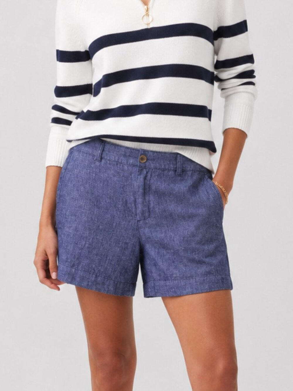 Old Navy Chambray Linen Blend Shorts Blue Summer Casual Coastal Chic Size 2 New